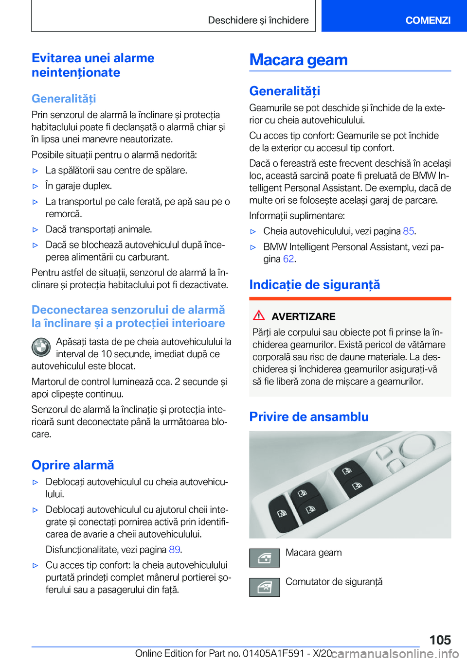 BMW X3 M 2021  Ghiduri De Utilizare (in Romanian) �E�v�i�t�a�r�e�a��u�n�e�i��a�l�a�r�m�e
�n�e�i�n�t�e�n�i�o�n�a�t�e
�G�e�n�e�r�a�l�i�t�
