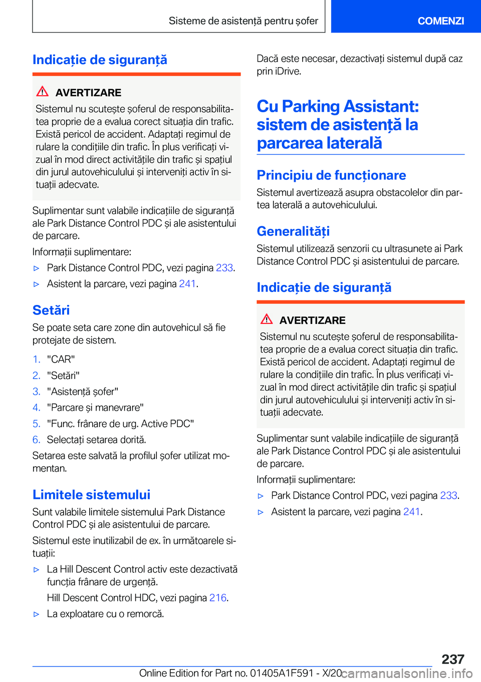 BMW X3 M 2021  Ghiduri De Utilizare (in Romanian) �I�n�d�i�c�a�i�e��d�e��s�i�g�u�r�a�n�