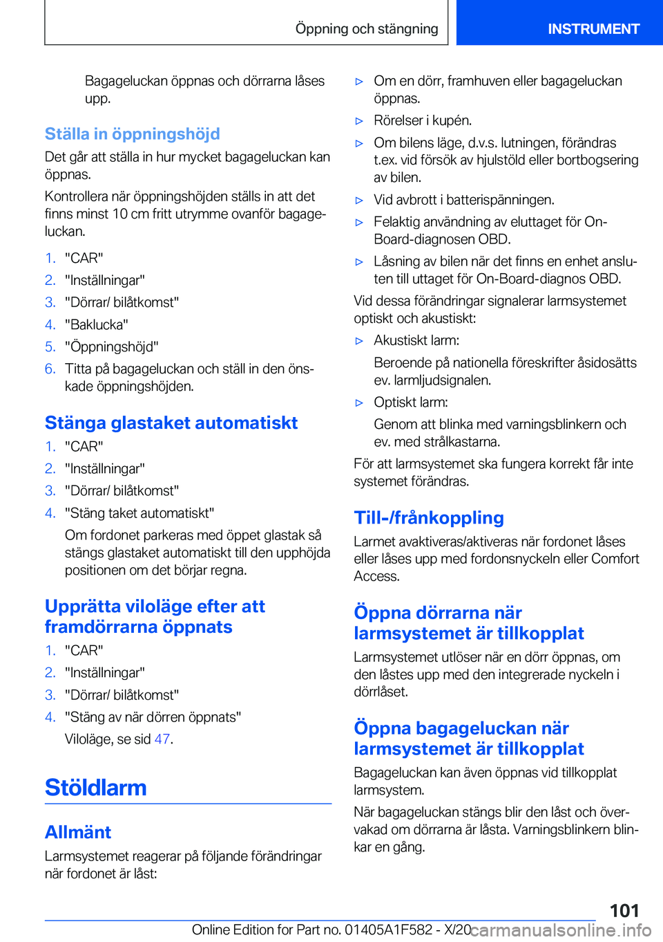 BMW X3 M 2021  InstruktionsbÖcker (in Swedish) �B�a�g�a�g�e�l�u�c�k�a�n��
