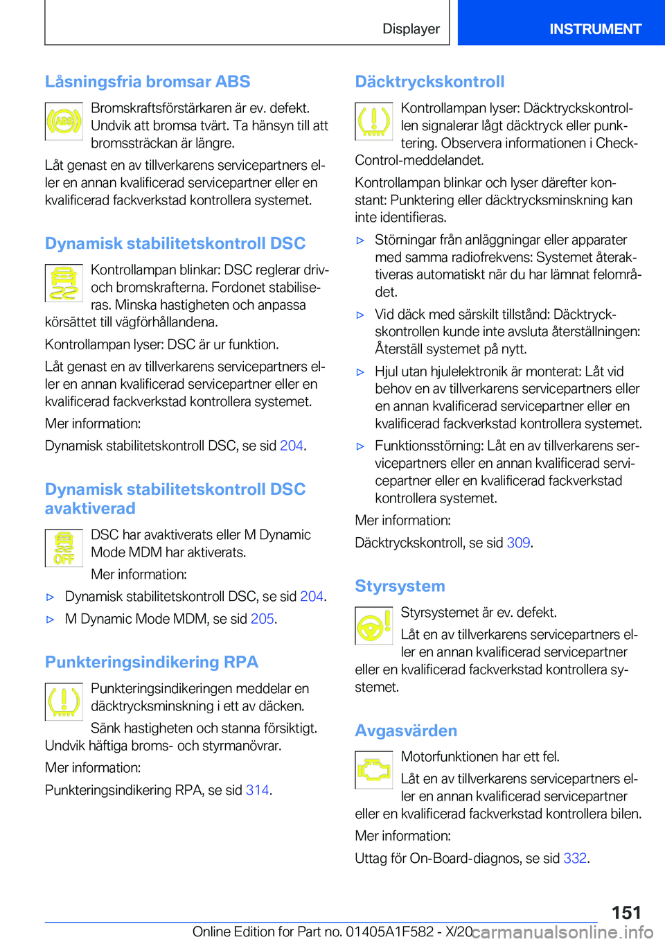 BMW X3 M 2021  InstruktionsbÖcker (in Swedish) �L�å�s�n�i�n�g�s�f�r�i�a��b�r�o�m�s�a�r��A�B�S�B�r�o�m�s�k�r�a�f�t�s�f�