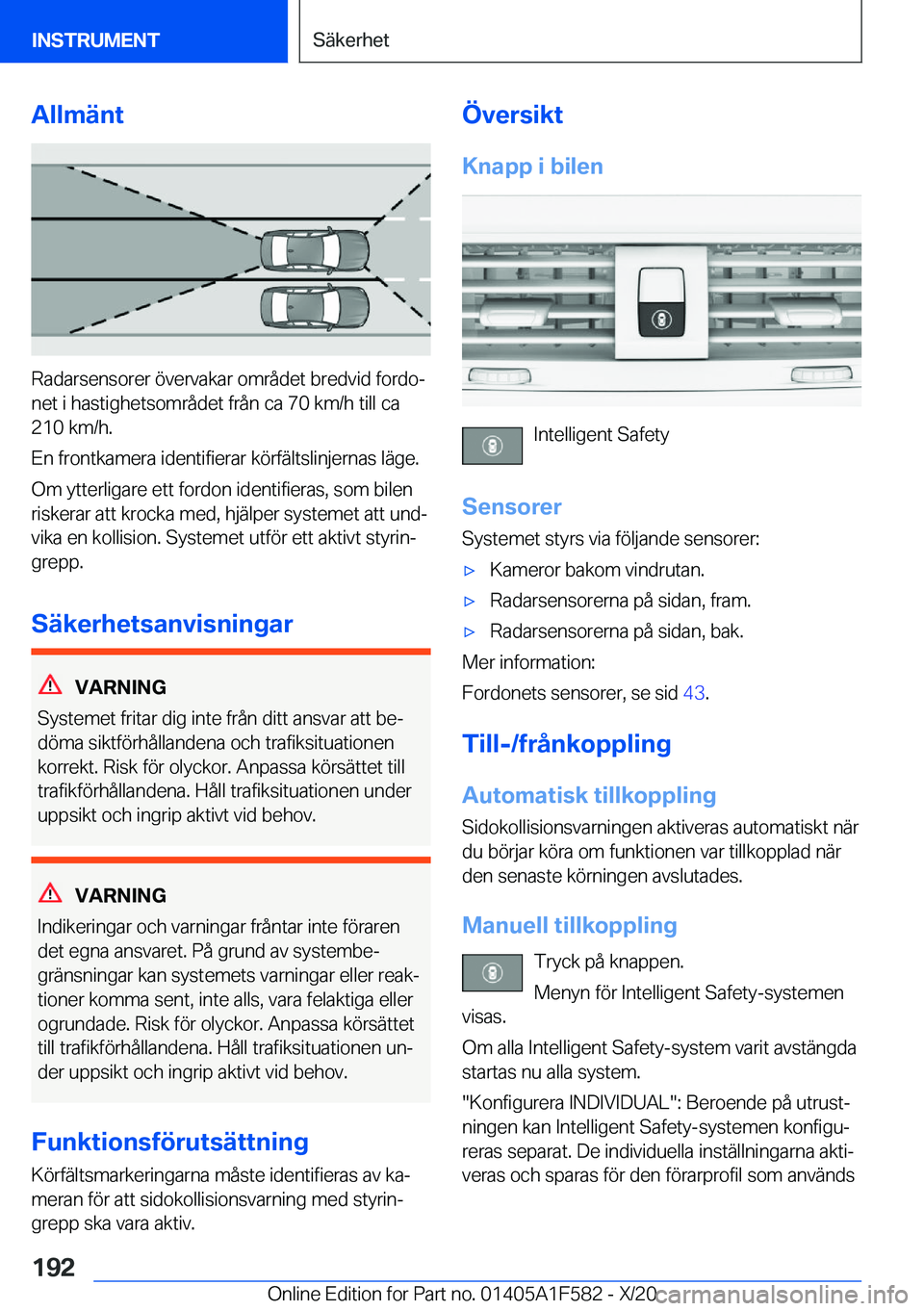 BMW X3 M 2021  InstruktionsbÖcker (in Swedish) �A�l�l�m�ä�n�t
�R�a�d�a�r�s�e�n�s�o�r�e�r��