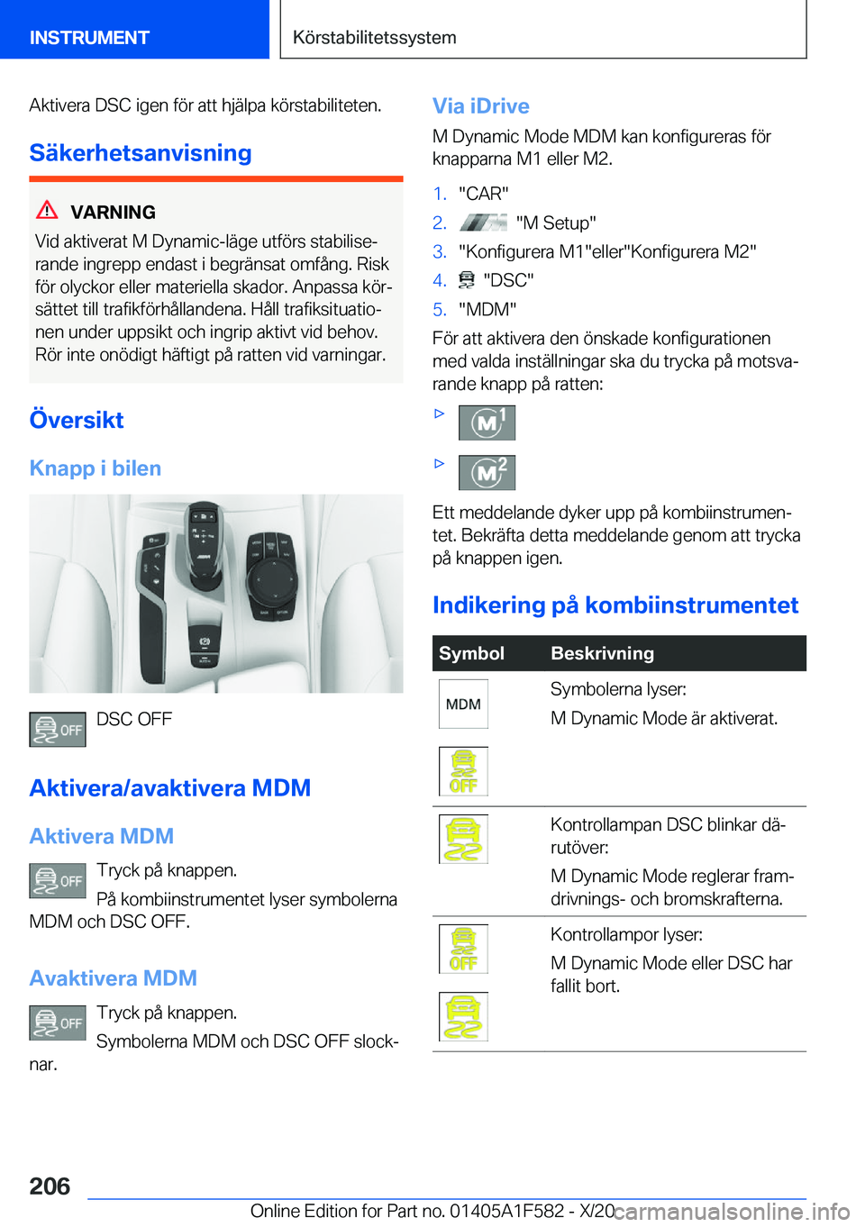 BMW X3 M 2021  InstruktionsbÖcker (in Swedish) �A�k�t�i�v�e�r�a��D�S�C��i�g�e�n��f�