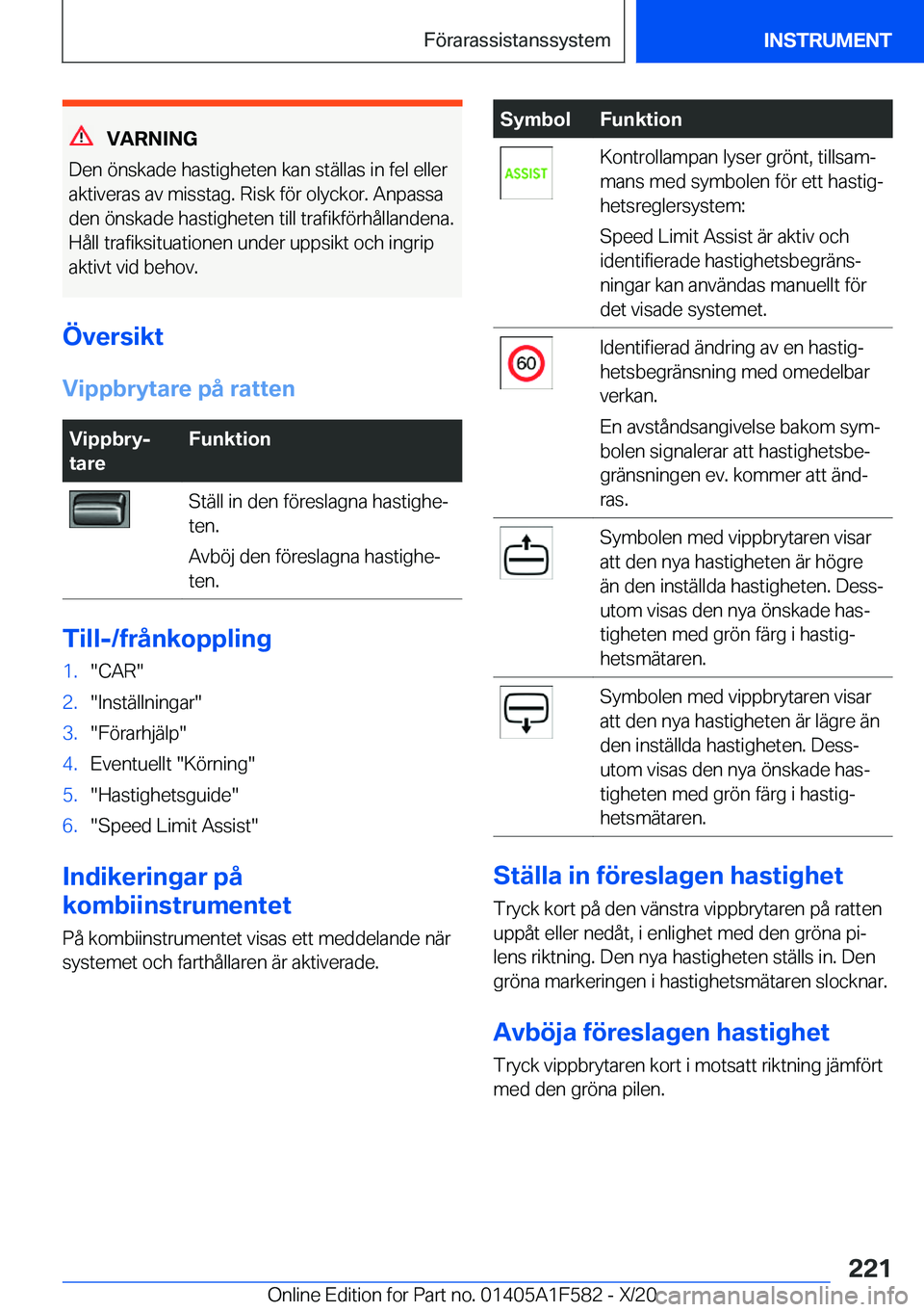 BMW X3 M 2021  InstruktionsbÖcker (in Swedish) �V�A�R�N�I�N�G
�D�e�n��