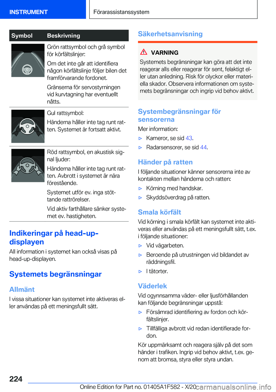 BMW X3 M 2021  InstruktionsbÖcker (in Swedish) �S�y�m�b�o�l�B�e�s�k�r�i�v�n�i�n�g�G�r�