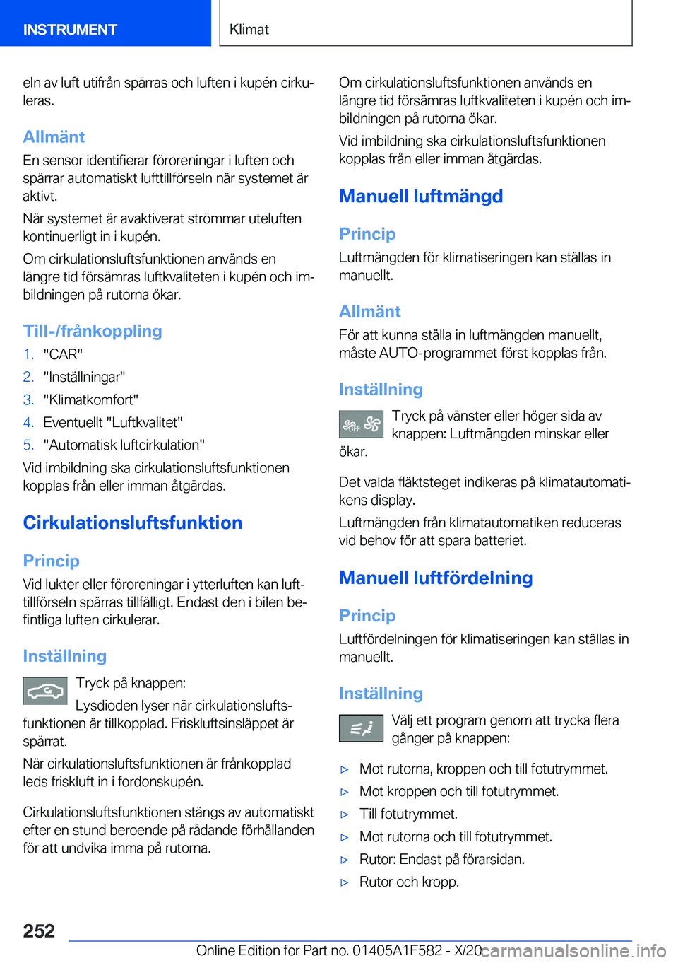 BMW X3 M 2021  InstruktionsbÖcker (in Swedish) �e�l�n��a�v��l�u�f�t��u�t�i�f�r�å�n��s�p�ä�r�r�a�s��o�c�h��l�u�f�t�e�n��i��k�u�p�