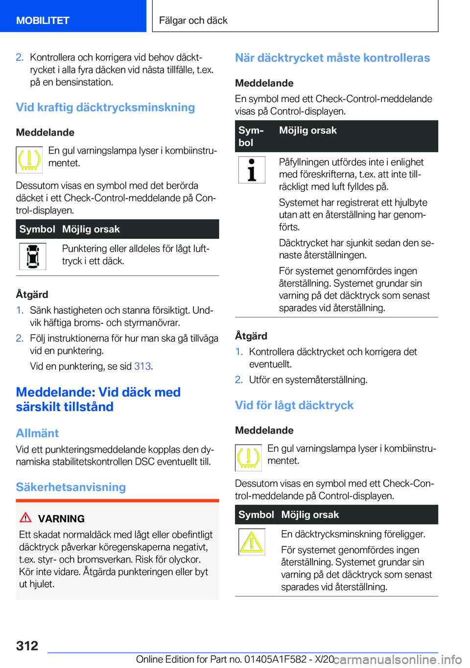 BMW X3 M 2021  InstruktionsbÖcker (in Swedish) �2�.�K�o�n�t�r�o�l�l�e�r�a��o�c�h��k�o�r�r�i�g�e�r�a��v�i�d��b�e�h�o�v��d�ä�c�k�tj�r�y�c�k�e�t��i��a�l�l�a��f�y�r�a��d�ä�c�k�e�n��v�i�d��n�ä�s�t�a��t�i�l�l�f�ä�l�l�e�,��t�.�e�x�.�p�