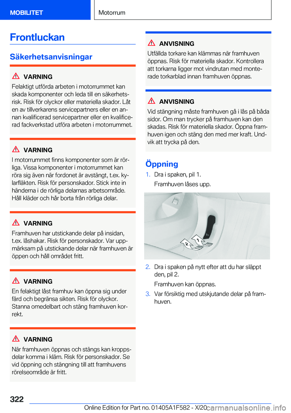 BMW X3 M 2021  InstruktionsbÖcker (in Swedish) �F�r�o�n�t�l�u�c�k�a�n
�S�ä�k�e�r�h�e�t�s�a�n�v�i�s�n�i�n�g�a�r
�V�A�R�N�I�N�G
�F�e�l�a�k�t�i�g�t��u�t�f�