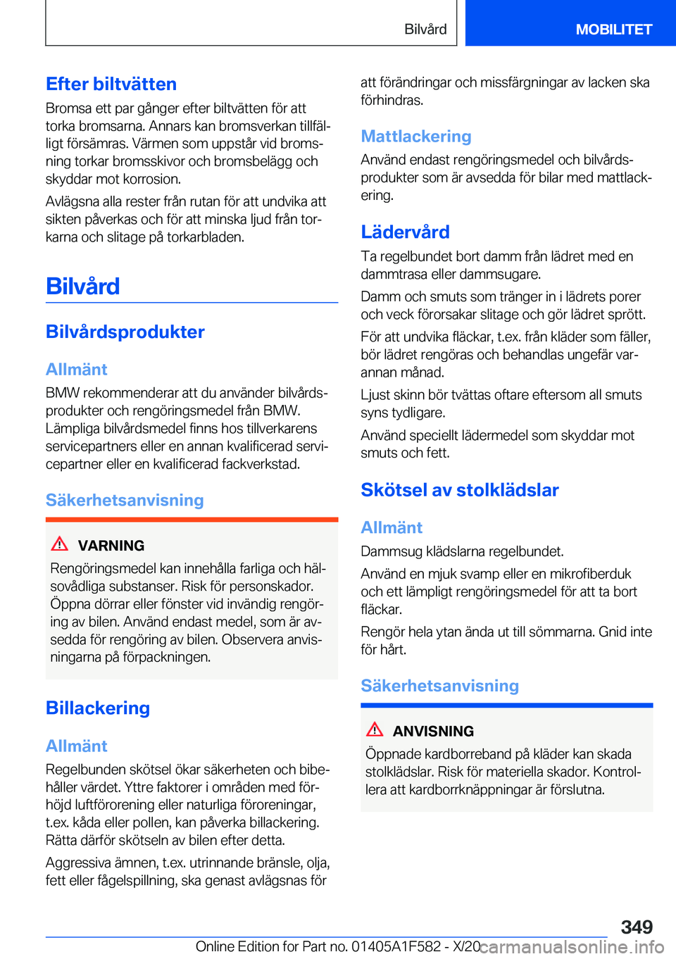 BMW X3 M 2021  InstruktionsbÖcker (in Swedish) �E�f�t�e�r��b�i�l�t�v�ä�t�t�e�n
�B�r�o�m�s�a��e�t�t��p�a�r��g�å�n�g�e�r��e�f�t�e�r��b�i�l�t�v�ä�t�t�e�n��f�