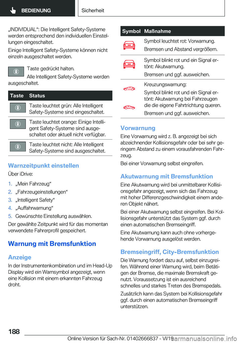 BMW X3 M 2020  Betriebsanleitungen (in German) x�I�N�D�I�V�I�D�U�A�Lv�:��D�i�e��I�n�t�e�l�l�i�g�e�n�t��S�a�f�e�t�y�-�S�y�s�t�e�m�e�w�e�r�d�e�n��e�n�t�s�p�r�e�c�h�e�n�d��d�e�n��i�n�d�i�v�i�d�u�e�l�l�e�n��E�i�n�s�t�e�lj
�l�u�n�g�e�n��e�i�