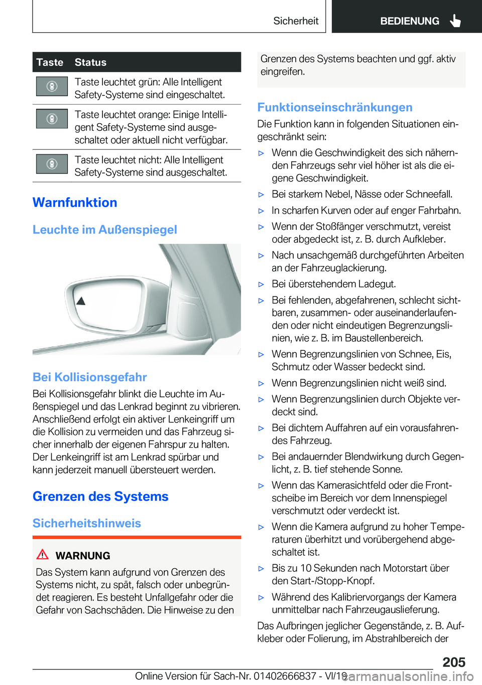 BMW X3 M 2020  Betriebsanleitungen (in German) �T�a�s�t�e�S�t�a�t�u�s�T�a�s�t�e��l�e�u�c�h�t�e�t��g�r�
