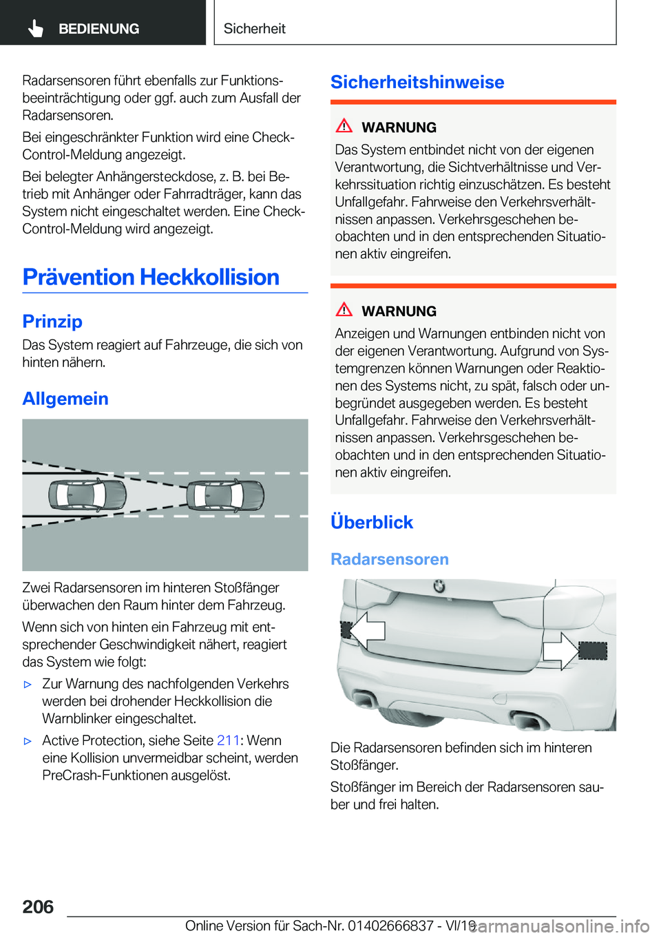 BMW X3 M 2020  Betriebsanleitungen (in German) �R�a�d�a�r�s�e�n�s�o�r�e�n��f�