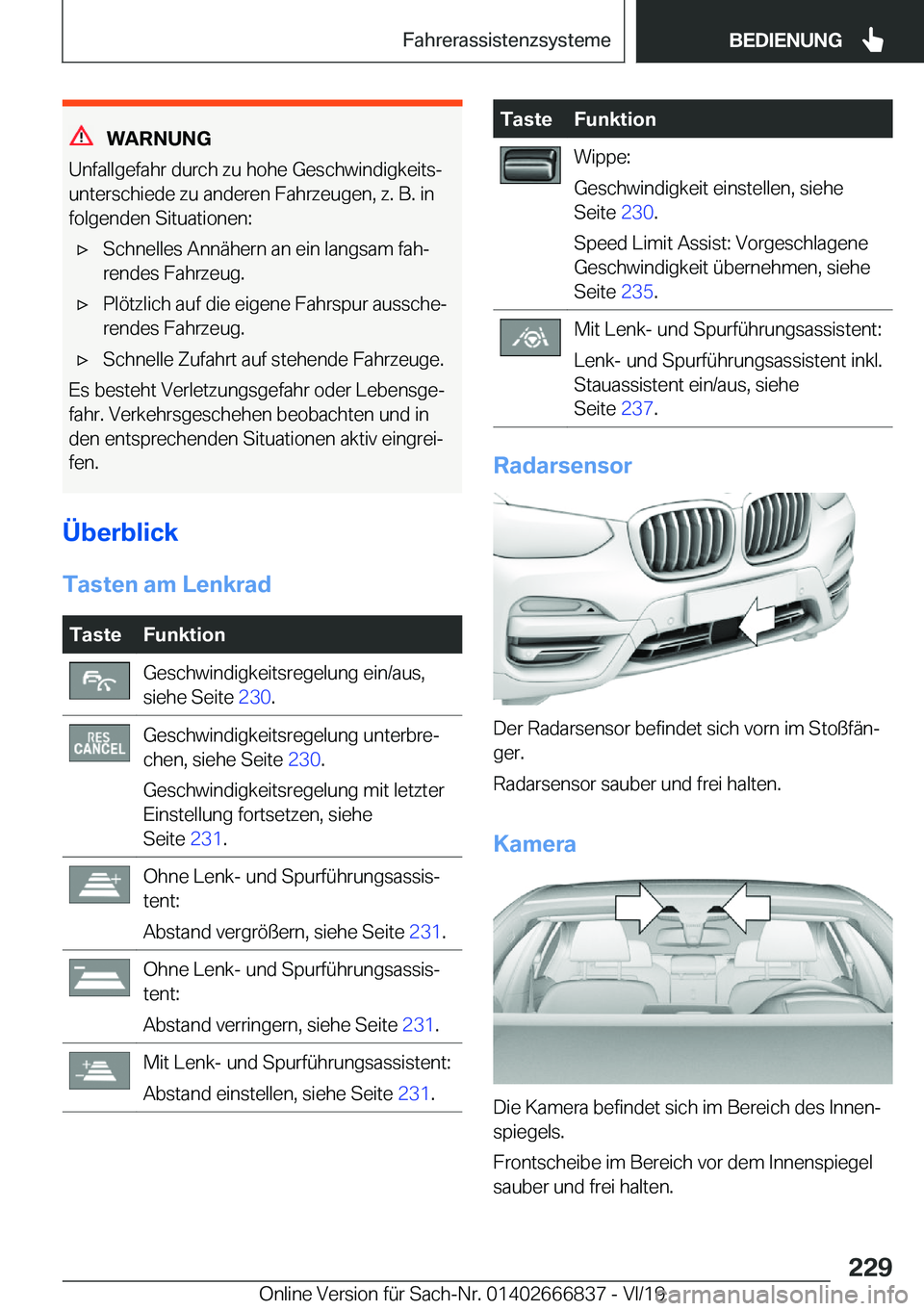 BMW X3 M 2020  Betriebsanleitungen (in German) �W�A�R�N�U�N�G
�U�n�f�a�l�l�g�e�f�a�h�r��d�u�r�c�h��z�u��h�o�h�e��G�e�s�c�h�w�i�n�d�i�g�k�e�i�t�sj
�u�n�t�e�r�s�c�h�i�e�d�e��z�u��a�n�d�e�r�e�n��F�a�h�r�z�e�u�g�e�n�,��z�.��B�.��i�n �f�o�l�