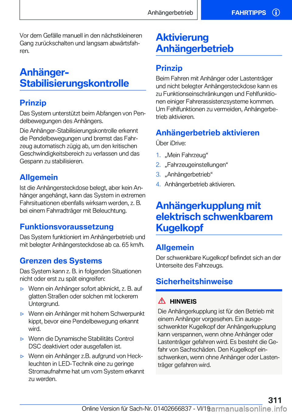 BMW X3 M 2020  Betriebsanleitungen (in German) �V�o�r��d�e�m��G�e�f�