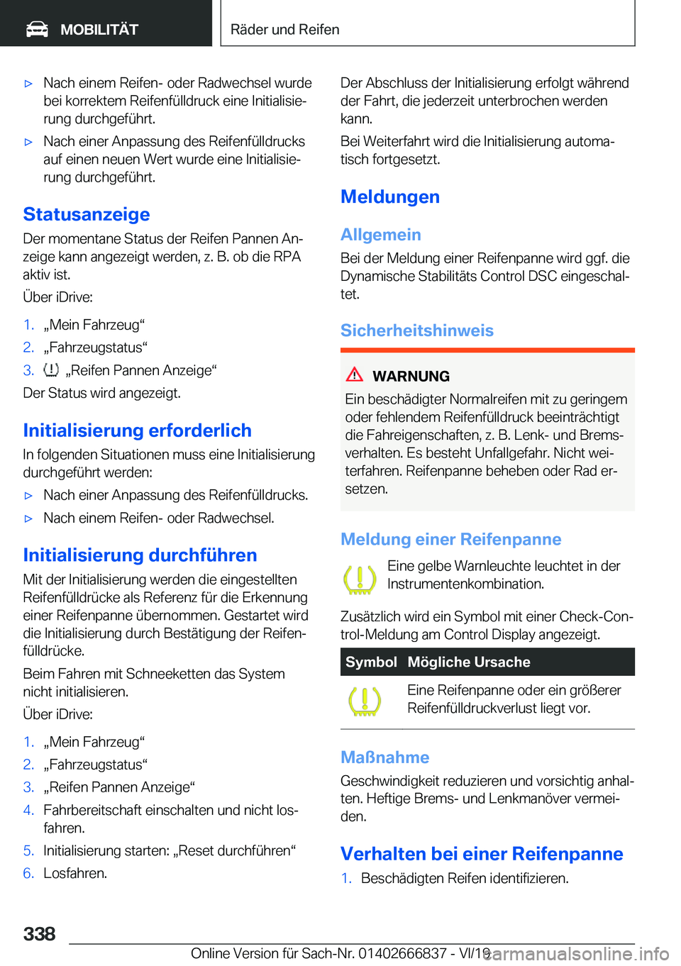 BMW X3 M 2020  Betriebsanleitungen (in German) 'x�N�a�c�h��e�i�n�e�m��R�e�i�f�e�n�-��o�d�e�r��R�a�d�w�e�c�h�s�e�l��w�u�r�d�e�b�e�i��k�o�r�r�e�k�t�e�m��R�e�i�f�e�n�f�