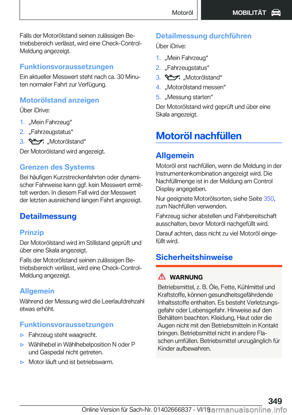 BMW X3 M 2020  Betriebsanleitungen (in German) �F�a�l�l�s��d�e�r��M�o�t�o�r�