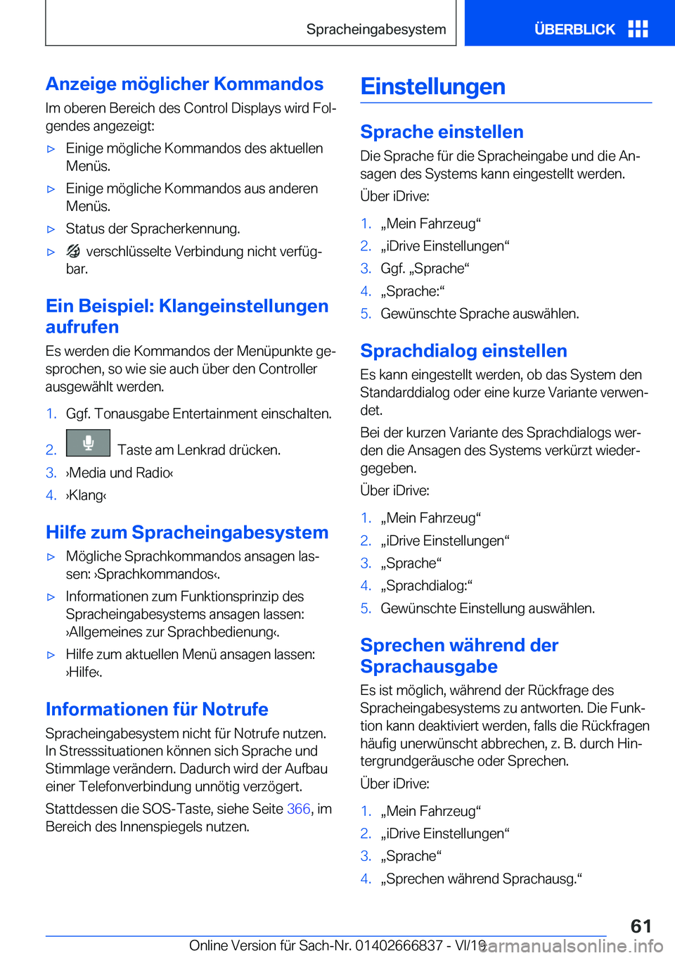 BMW X3 M 2020  Betriebsanleitungen (in German) �A�n�z�e�i�g�e��m�