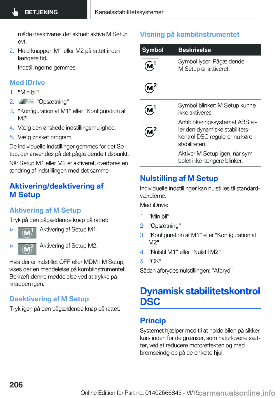 BMW X3 M 2020  InstruktionsbØger (in Danish) �m�å�d�e��d�e�a�k�t�i�v�e�r�e�s��d�e�t��a�k�t�u�e�l�t��a�k�t�i�v�e��M��S�e�t�u�p�e�v�t�.�2�.�H�o�l�d��k�n�a�p�p�e�n��M�1��e�l�l�e�r��M�2��p�å��r�a�t�t�e�t��i�n�d�e��i�l�æ�n�g�e�r�e��