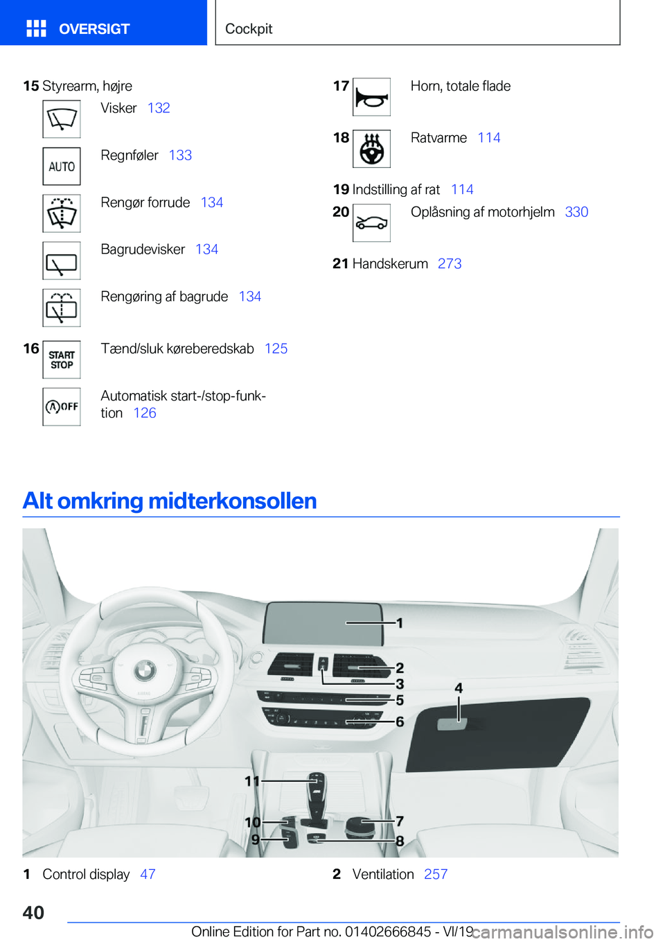 BMW X3 M 2020  InstruktionsbØger (in Danish) �1�5�S�t�y�r�e�a�r�m�,��h�