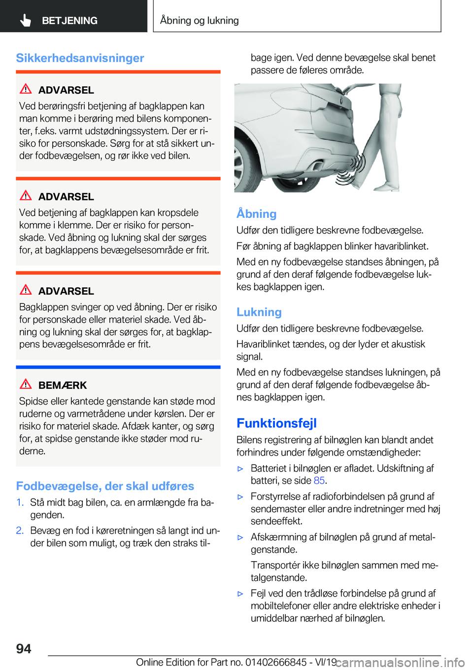BMW X3 M 2020  InstruktionsbØger (in Danish) �S�i�k�k�e�r�h�e�d�s�a�n�v�i�s�n�i�n�g�e�r
�A�D�V�A�R�S�E�L
�V�e�d��b�e�r�