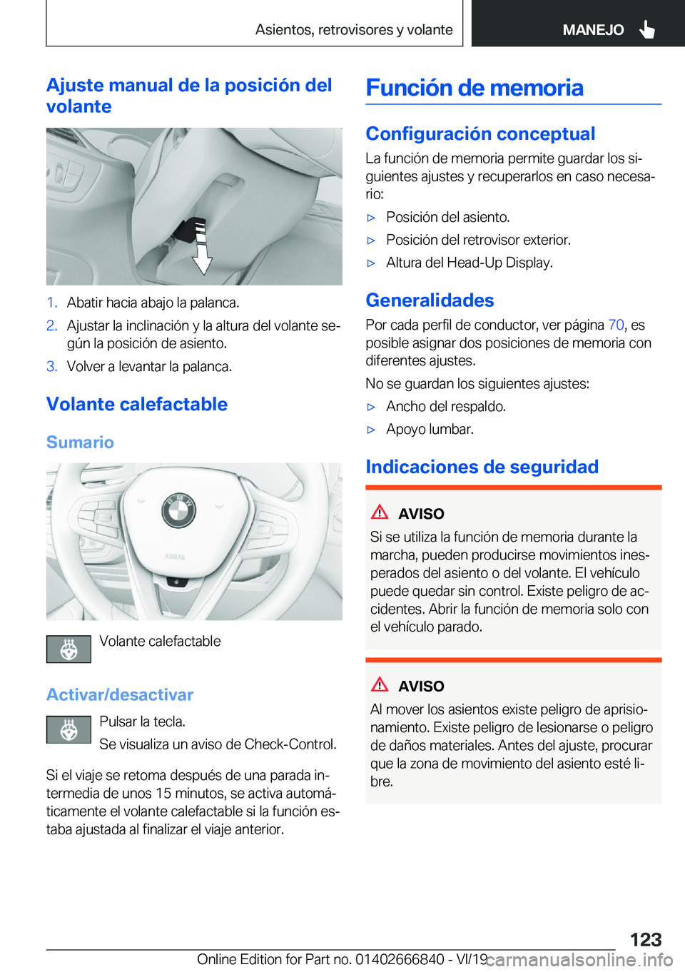 BMW X3 M 2020  Manuales de Empleo (in Spanish) �A�j�u�s�t�e��m�a�n�u�a�l��d�e��l�a��p�o�s�i�c�i�