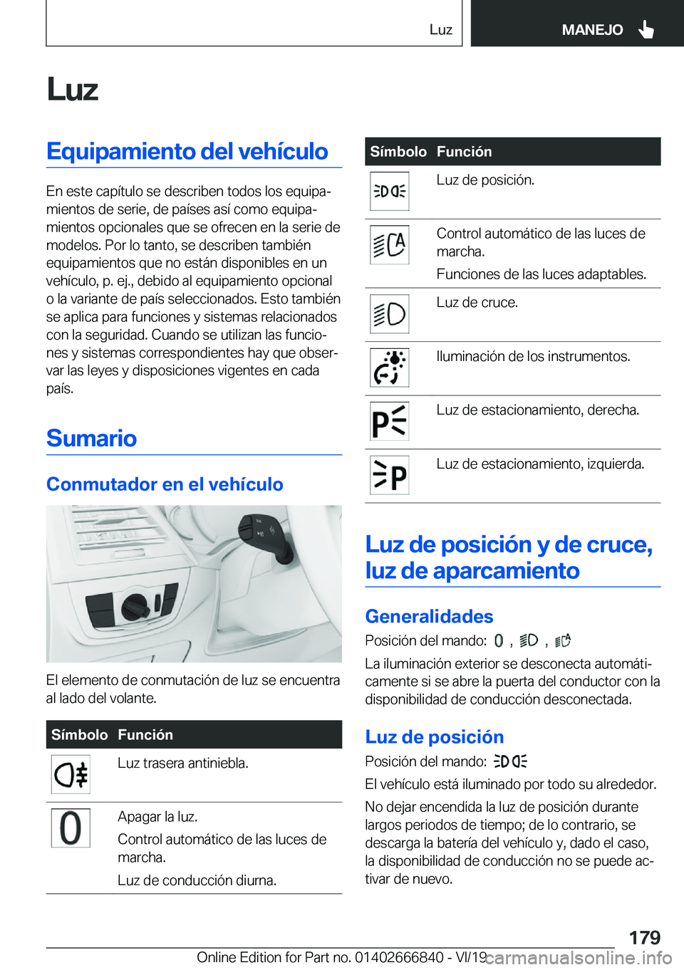 BMW X3 M 2020  Manuales de Empleo (in Spanish) �L�u�z�E�q�u�i�p�a�m�i�e�n�t�o��d�e�l��v�e�h�