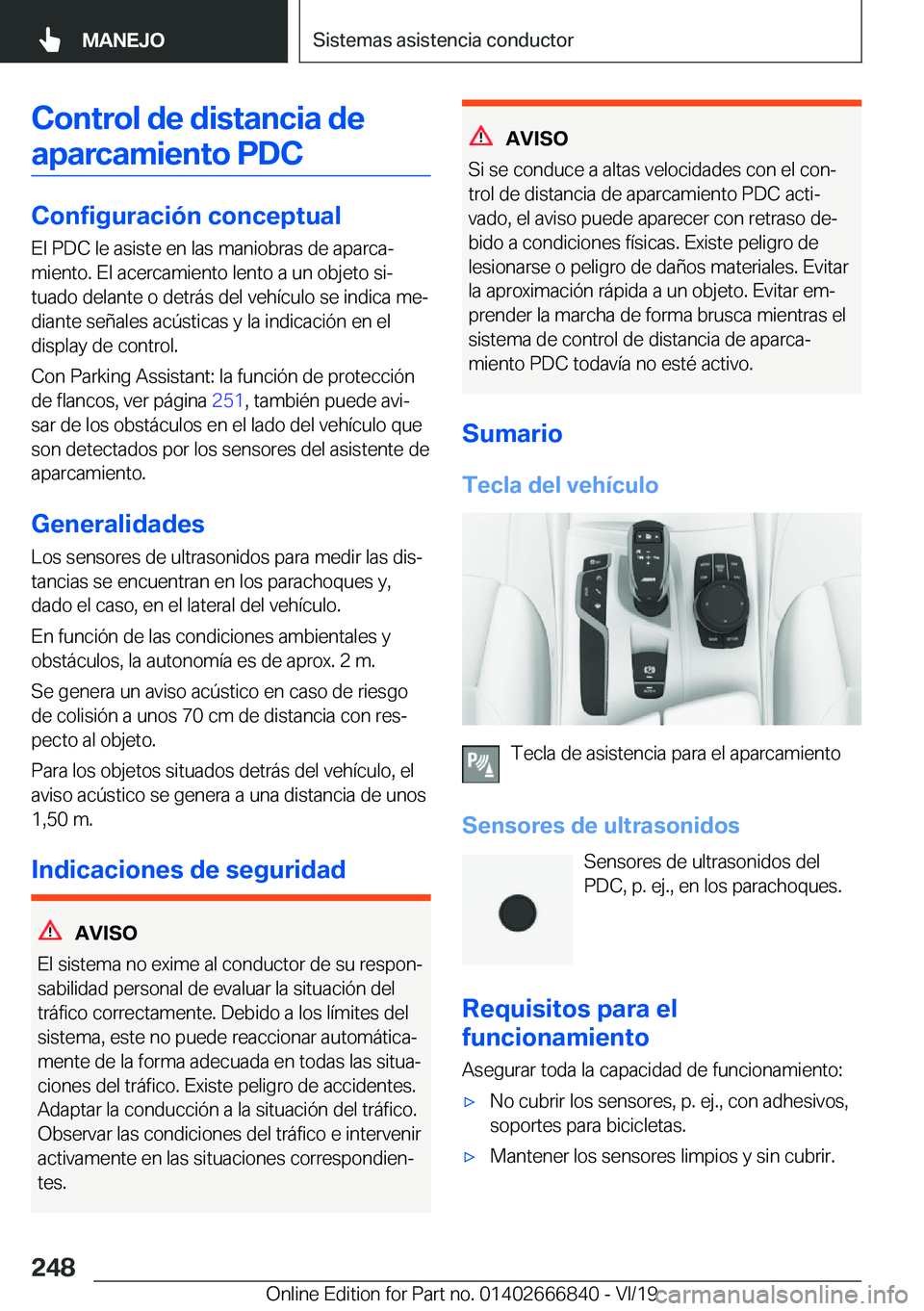 BMW X3 M 2020  Manuales de Empleo (in Spanish) �C�o�n�t�r�o�l��d�e��d�i�s�t�a�n�c�i�a��d�e�a�p�a�r�c�a�m�i�e�n�t�o��P�D�C
�C�o�n�f�i�g�u�r�a�c�i�