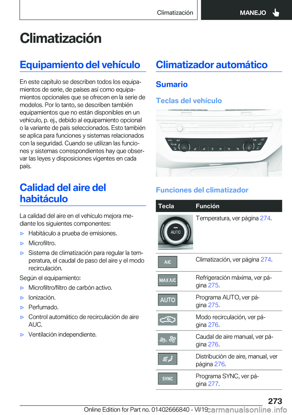 BMW X3 M 2020  Manuales de Empleo (in Spanish) �C�l�i�m�a�t�i�z�a�c�i�