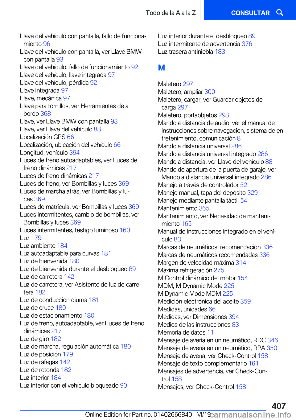 BMW X3 M 2020  Manuales de Empleo (in Spanish) �L�l�a�v�e��d�e�l��v�e�h�