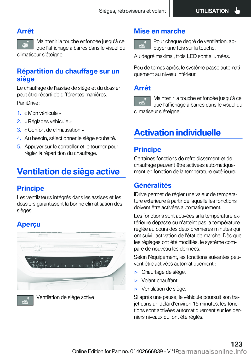 BMW X3 M 2020  Notices Demploi (in French) �A�r�r�ê�t�M�a�i�n�t�e�n�i�r��l�a��t�o�u�c�h�e��e�n�f�o�n�c�é�e��j�u�s�q�u�'�