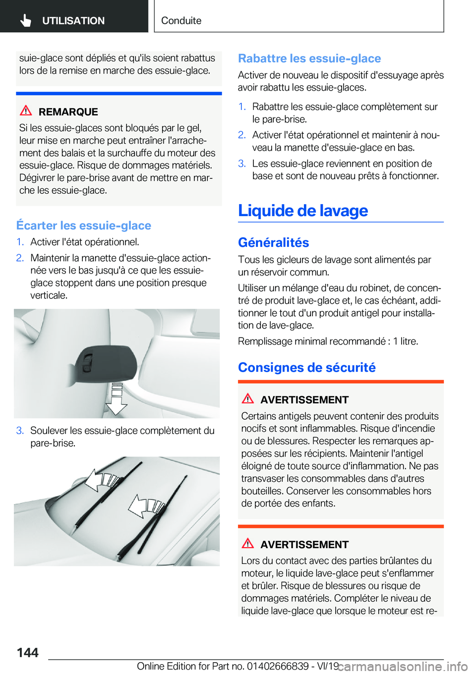 BMW X3 M 2020  Notices Demploi (in French) �s�u�i�e�-�g�l�a�c�e��s�o�n�t��d�é�p�l�i�é�s��e�t��q�u�'�i�l�s��s�o�i�e�n�t��r�a�b�a�t�t�u�s
�l�o�r�s��d�e��l�a��r�e�m�i�s�e��e�n��m�a�r�c�h�e��d�e�s��e�s�s�u�i�e�-�g�l�a�c�e�.
�R�E