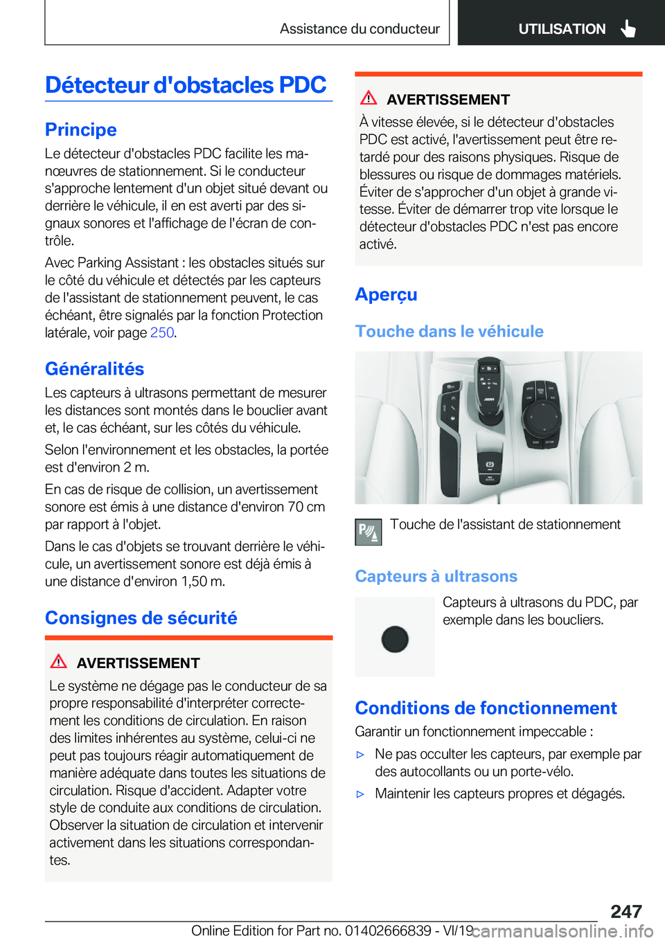 BMW X3 M 2020  Notices Demploi (in French) �D�é�t�e�c�t�e�u�r��d�'�o�b�s�t�a�c�l�e�s��P�D�C
�P�r�i�n�c�i�p�e
�L�e��d�é�t�e�c�t�e�u�r��d�'�o�b�s�t�a�c�l�e�s��P�D�C��f�a�c�i�l�i�t�e��l�e�s��m�aj
�n�