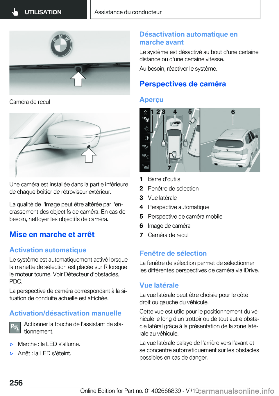 BMW X3 M 2020  Notices Demploi (in French) �C�a�m�é�r�a��d�e��r�e�c�u�l
�U�n�e��c�a�m�é�r�a��e�s�t��i�n�s�t�a�l�l�é�e��d�a�n�s��l�a��p�a�r�t�i�e��i�n�f�é�r�i�e�u�r�e�d�e��c�h�a�q�u�e��b�o�î�t�i�e�r��d�e��r�é�t�r�o�v�i�s�e�u�