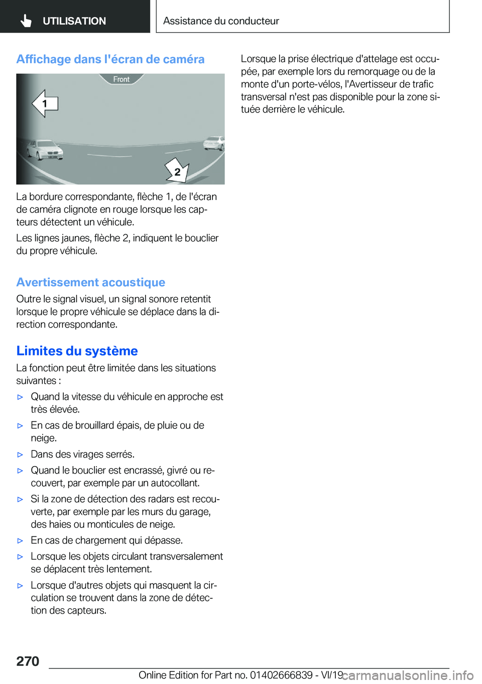 BMW X3 M 2020  Notices Demploi (in French) �A�f�f�i�c�h�a�g�e��d�a�n�s��l�'�é�c�r�a�n��d�e��c�a�m�é�r�a
�L�a��b�o�r�d�u�r�e��c�o�r�r�e�s�p�o�n�d�a�n�t�e�,��f�l�è�c�h�e��1�,��d�e��l�'�é�c�r�a�n�d�e��c�a�m�é�r�a��c�l�i�g