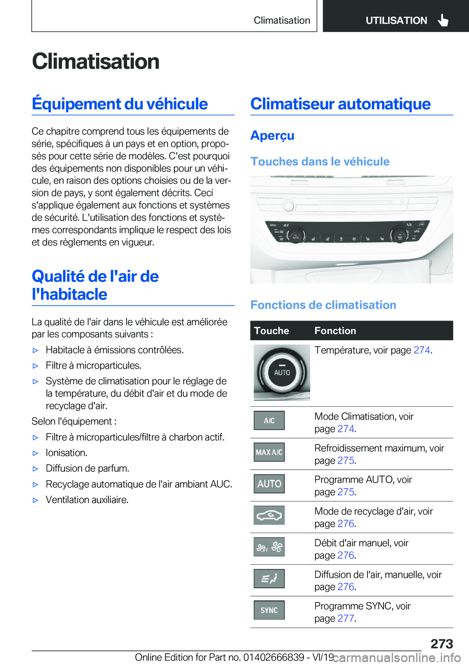BMW X3 M 2020  Notices Demploi (in French) �C�l�i�m�a�t�i�s�a�t�i�o�n�