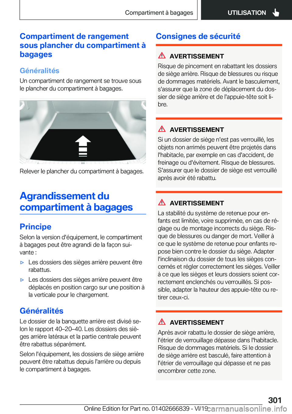 BMW X3 M 2020  Notices Demploi (in French) �C�o�m�p�a�r�t�i�m�e�n�t��d�e��r�a�n�g�e�m�e�n�t
�s�o�u�s��p�l�a�n�c�h�e�r��d�u��c�o�m�p�a�r�t�i�m�e�n�t��
