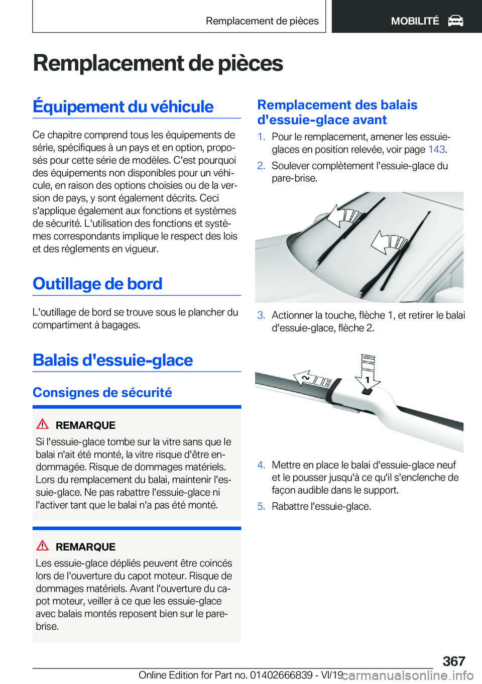 BMW X3 M 2020  Notices Demploi (in French) �R�e�m�p�l�a�c�e�m�e�n�t��d�e��p�i�è�c�e�s�