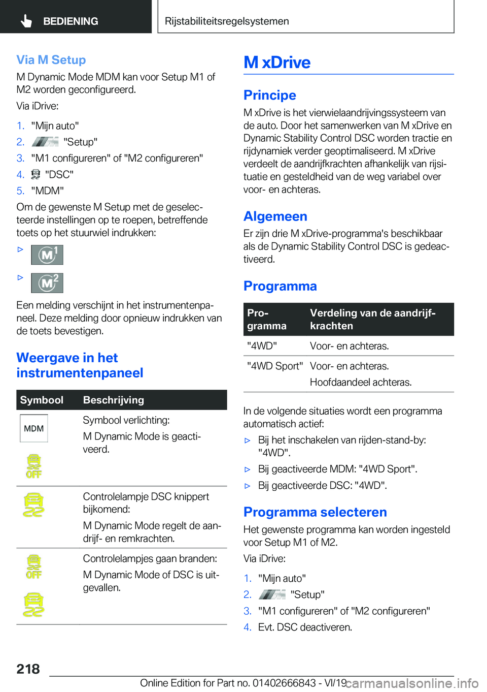 BMW X3 M 2020  Instructieboekjes (in Dutch) �V�i�a��M��S�e�t�u�p
�M��D�y�n�a�m�i�c��M�o�d�e��M�D�M��k�a�n��v�o�o�r��S�e�t�u�p��M�1��o�f
�M�2��w�o�r�d�e�n��g�e�c�o�n�f�i�g�u�r�e�e�r�d�.
�V�i�a��i�D�r�i�v�e�:�1�.��M�i�j�n��a�u�t�o�