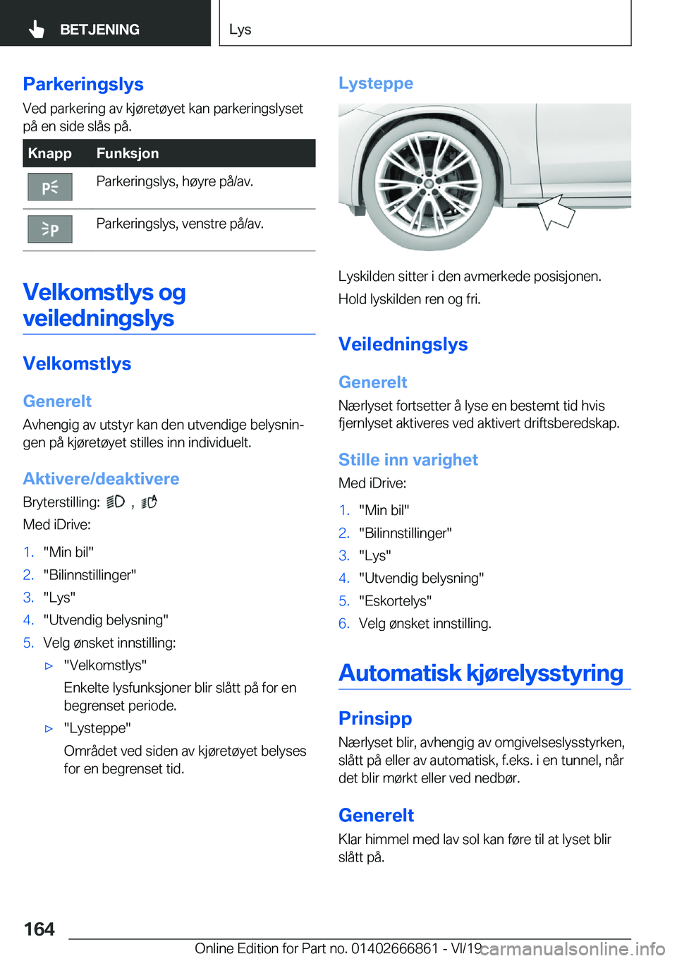 BMW X3 M 2020  InstruksjonsbØker (in Norwegian) �P�a�r�k�e�r�i�n�g�s�l�y�s�V�e�d��p�a�r�k�e�r�i�n�g��a�v��k�j�