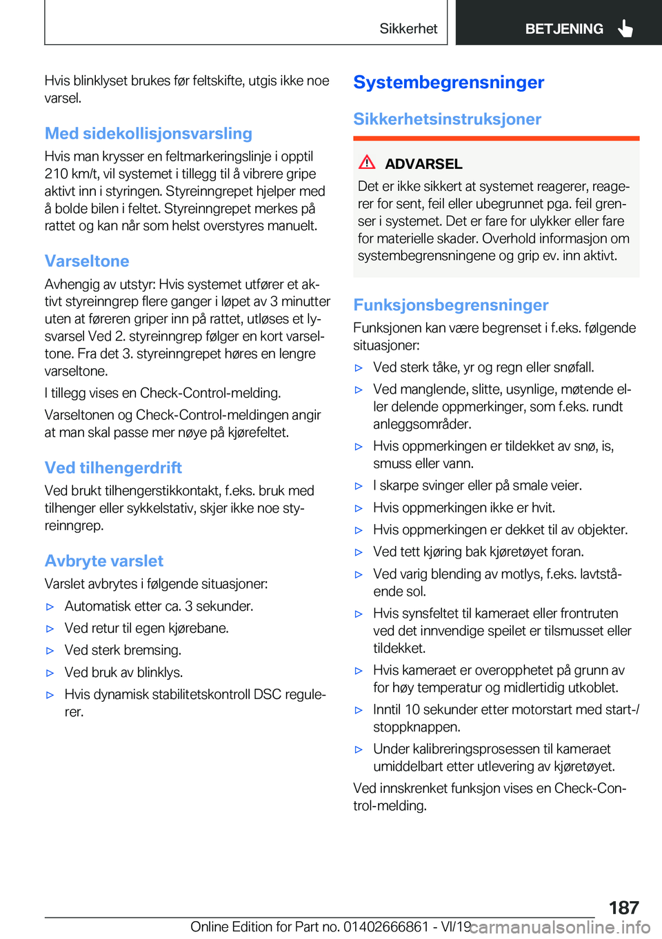 BMW X3 M 2020  InstruksjonsbØker (in Norwegian) �H�v�i�s��b�l�i�n�k�l�y�s�e�t��b�r�u�k�e�s��f�