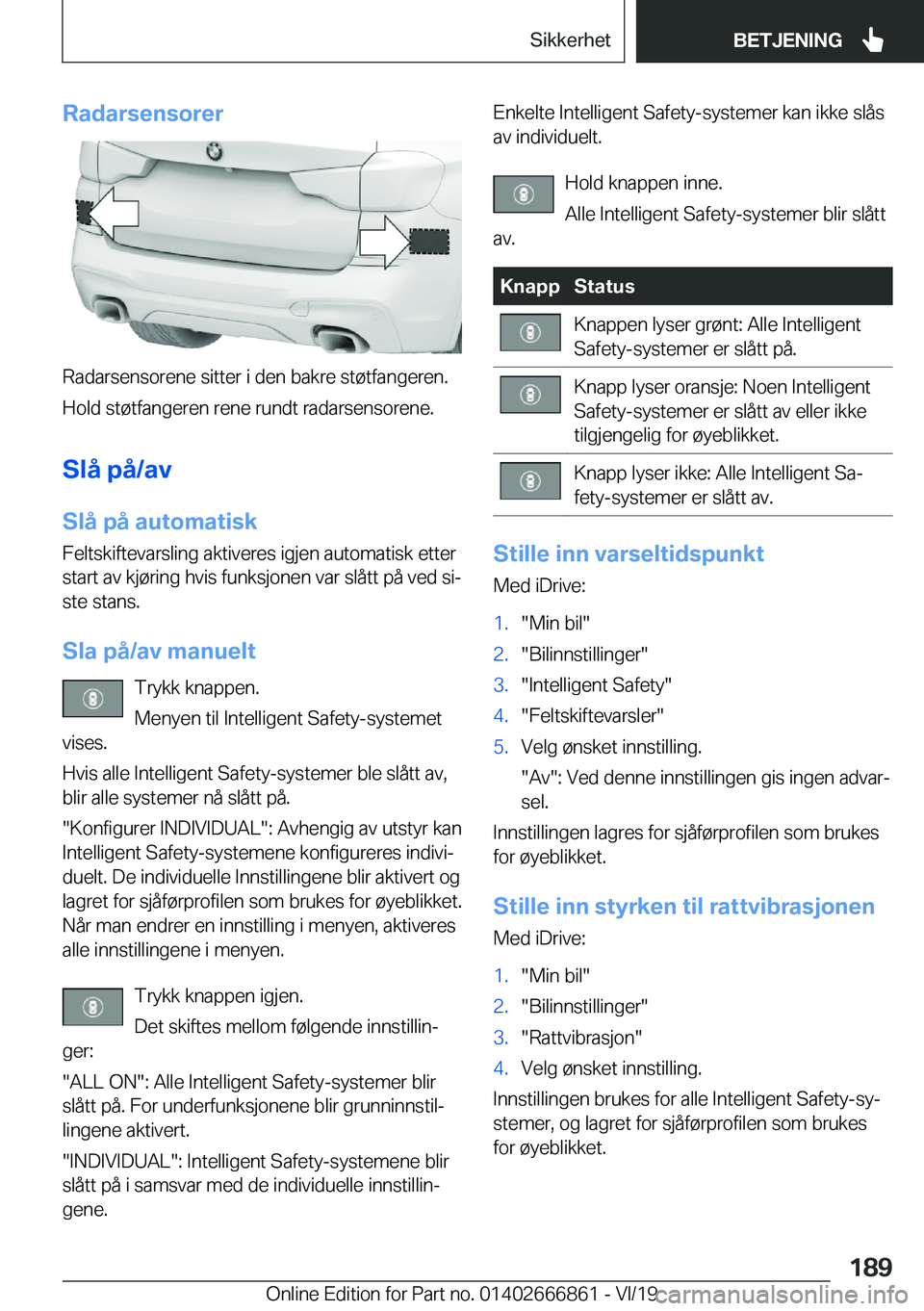 BMW X3 M 2020  InstruksjonsbØker (in Norwegian) �R�a�d�a�r�s�e�n�s�o�r�e�r
�R�a�d�a�r�s�e�n�s�o�r�e�n�e��s�i�t�t�e�r��i��d�e�n��b�a�k�r�e��s�t�