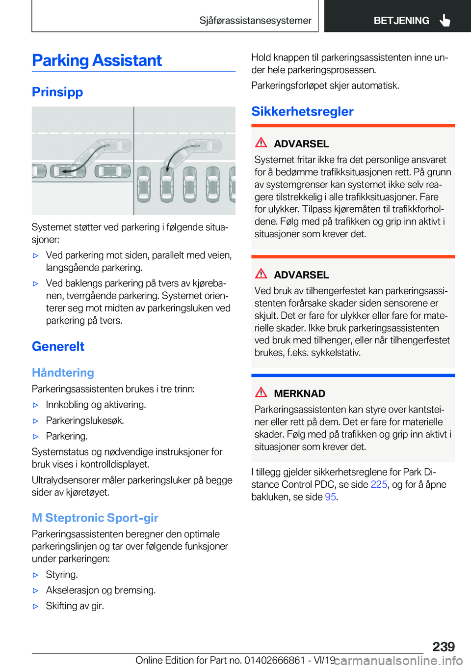BMW X3 M 2020  InstruksjonsbØker (in Norwegian) �P�a�r�k�i�n�g��A�s�s�i�s�t�a�n�t
�P�r�i�n�s�i�p�p
�S�y�s�t�e�m�e�t��s�t�