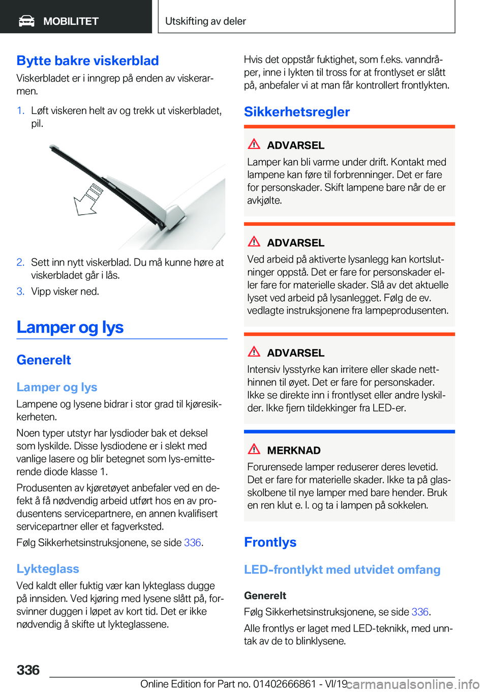 BMW X3 M 2020  InstruksjonsbØker (in Norwegian) �B�y�t�t�e��b�a�k�r�e��v�i�s�k�e�r�b�l�a�d
�V�i�s�k�e�r�b�l�a�d�e�t��e�r��i��i�n�n�g�r�e�p��p�å��e�n�d�e�n��a�v��v�i�s�k�e�r�a�rj
�m�e�n�.�1�.�L�
