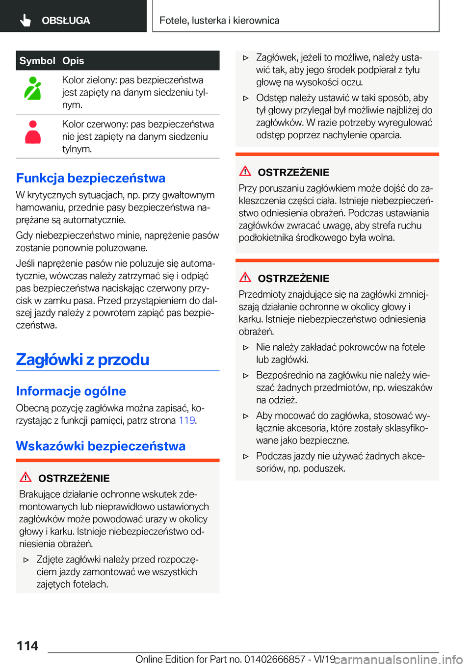 BMW X3 M 2020  Instrukcja obsługi (in Polish) �S�y�m�b�o�l�O�p�i�s�K�o�l�o�r��z�i�e�l�o�n�y�:��p�a�s��b�e�z�p�i�e�c�z�e�