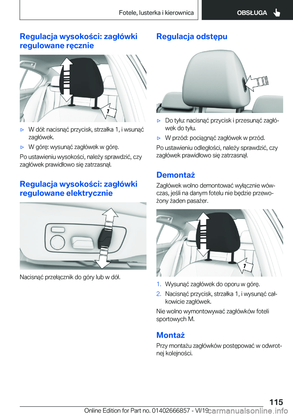 BMW X3 M 2020  Instrukcja obsługi (in Polish) �R�e�g�u�l�a�c�j�a��w�y�s�o�k�o�c�i�:��z�a�g�ł�