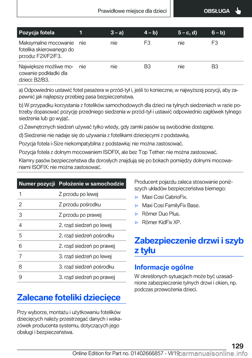 BMW X3 M 2020  Instrukcja obsługi (in Polish) �P�o�z�y�c�j�a��f�o�t�e�l�a�1�3�m��a�
�4�m��b�
�5�m��c�,��d�
�6�m��b�
�M�a�k�s�y�m�a�l�n�e��m�o�c�o�w�a�n�i�e
�f�o�t�e�l�i�k�a��s�k�i�e�r�o�w�a�n�e�g�o��d�o
�p�r�z�o�d�u�:��F�2�X�/�F