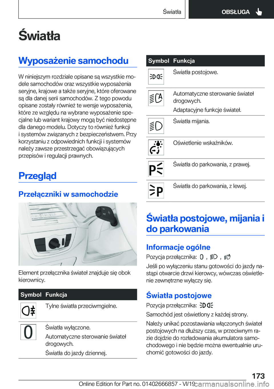 BMW X3 M 2020  Instrukcja obsługi (in Polish) �w�i�a�t�ł�a�W�y�p�o�s�a9�e�n�i�e��s�a�m�o�c�h�o�d�u
�W��n�i�n�i�e�j�s�z�y�m��r�o�z�d�z�i�a�l�e��o�p�i�s�a�n�e��s�