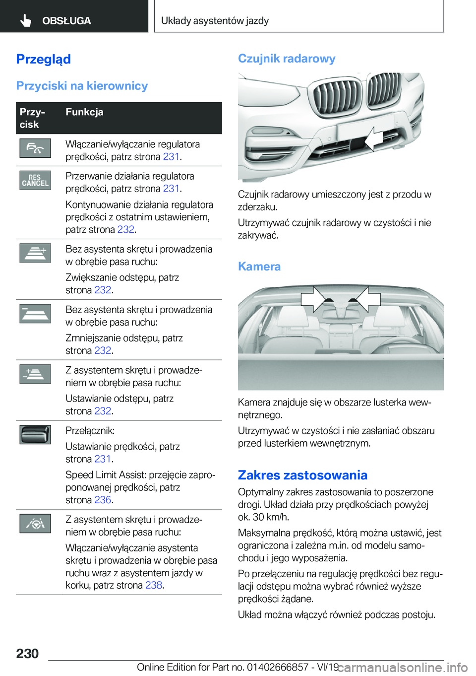 BMW X3 M 2020  Instrukcja obsługi (in Polish) �P�r�z�e�g�l�ą�d�P�r�z�y�c�i�s�k�i��n�a��k�i�e�r�o�w�n�i�c�y�P�r�z�yj
�c�i�s�k�F�u�n�k�c�j�a�W�ł�