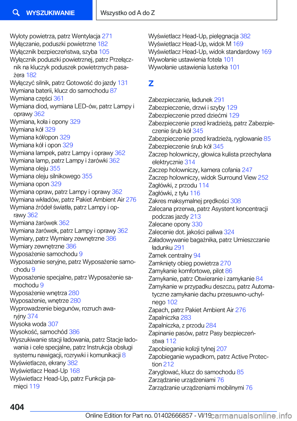 BMW X3 M 2020  Instrukcja obsługi (in Polish) �W�y�l�o�t�y��p�o�w�i�e�t�r�z�a�,��p�a�t�r�z��W�e�n�t�y�l�a�c�j�a��2�7�1�
�W�y�ł�