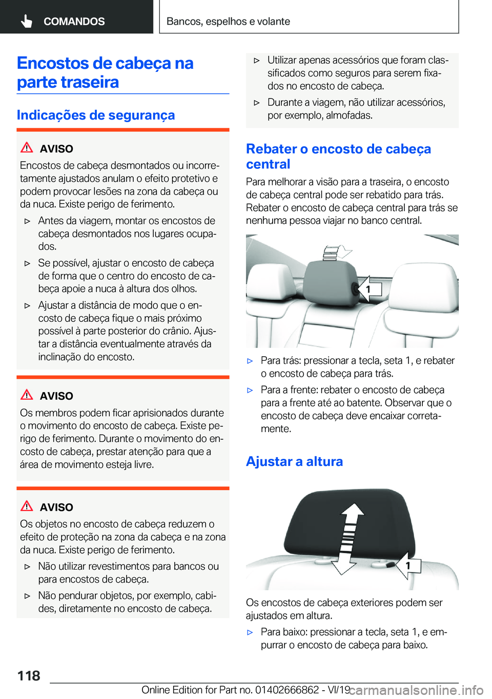BMW X3 M 2020  Manual do condutor (in Portuguese) �E�n�c�o�s�t�o�s��d�e��c�a�b�e�