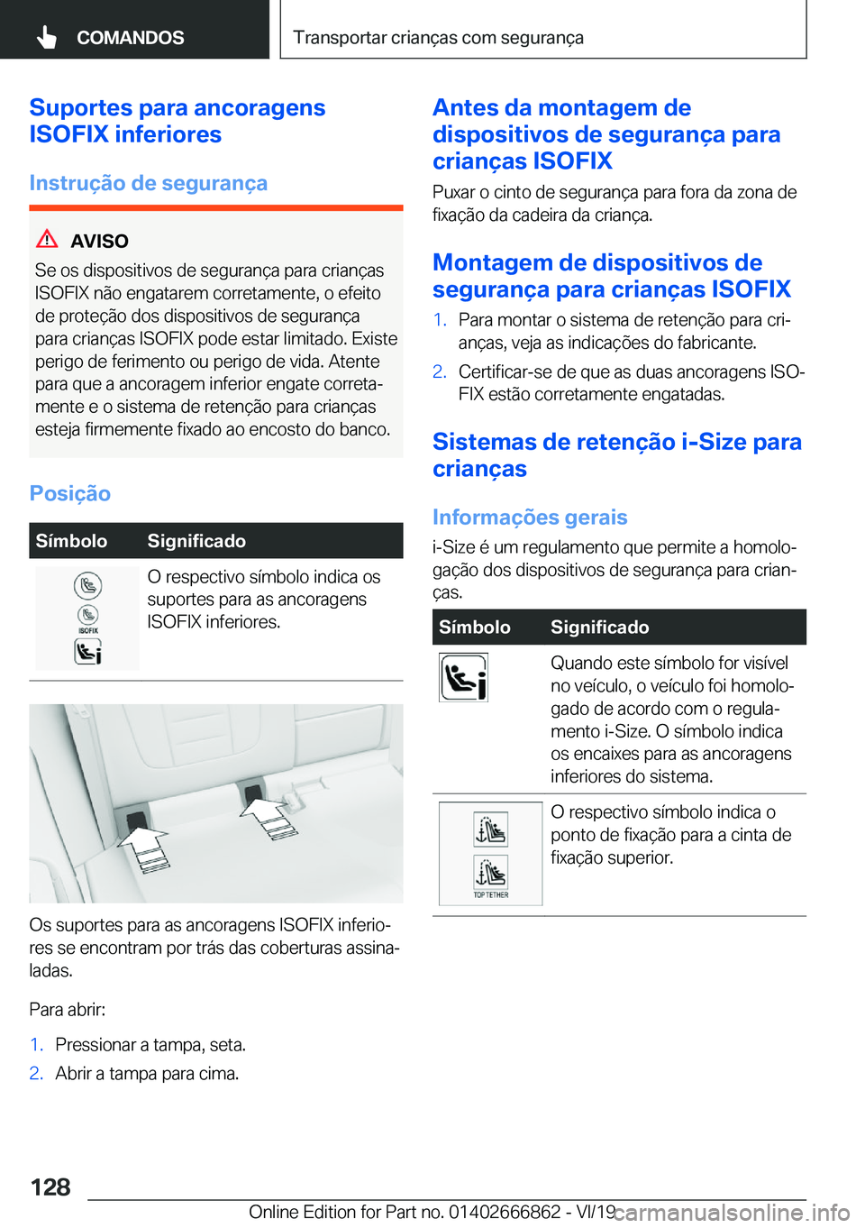BMW X3 M 2020  Manual do condutor (in Portuguese) �S�u�p�o�r�t�e�s��p�a�r�a��a�n�c�o�r�a�g�e�n�s
�I�S�O�F�I�X��i�n�f�e�r�i�o�r�e�s
�I�n�s�t�r�u�
